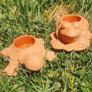 Vintage Partylite Patio Pals P7111 Turtle & Frog Tealight Holders - Retired